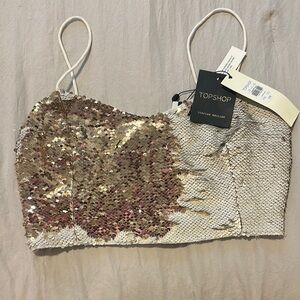 Topshop Gold and Cream Sequin Asymmetrical Camisole